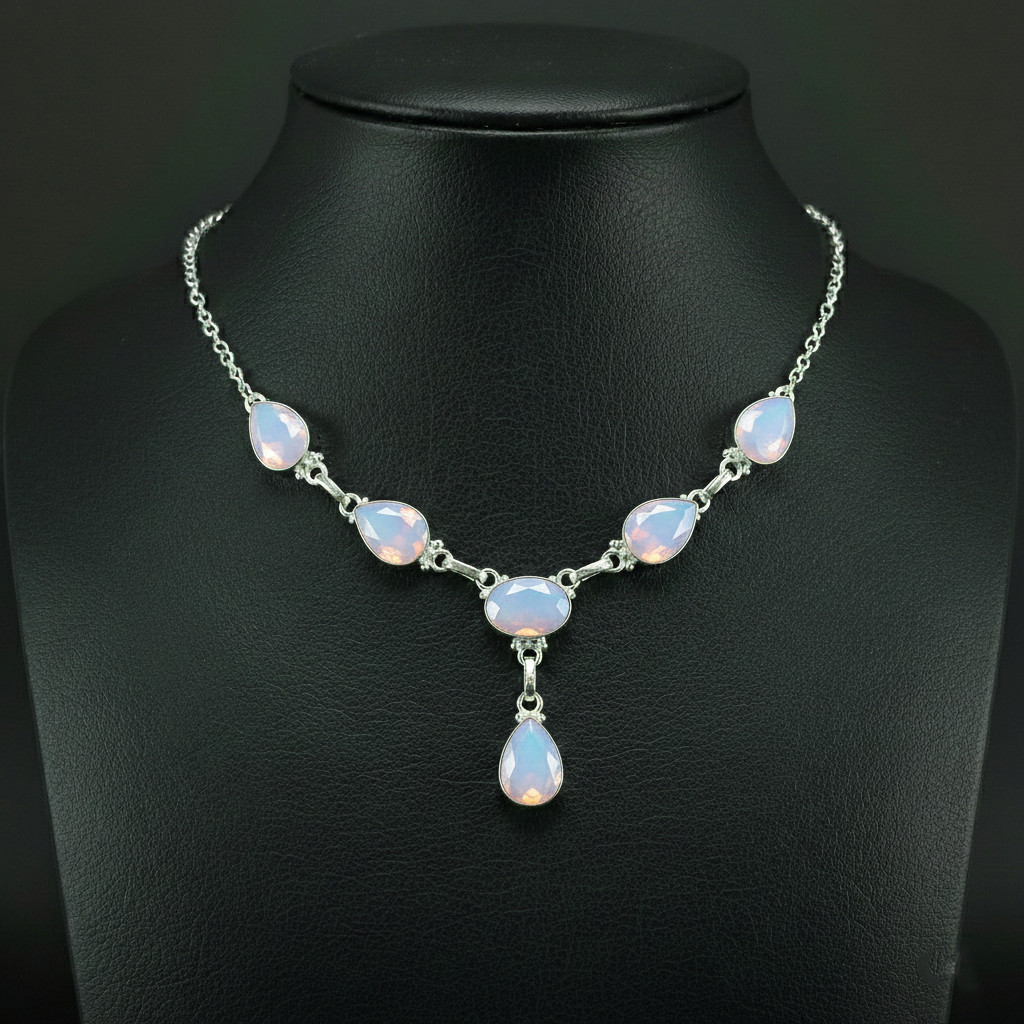 Rose Quartz Gemstone 925 Sterling Silver handmade Gift Necklace 18″