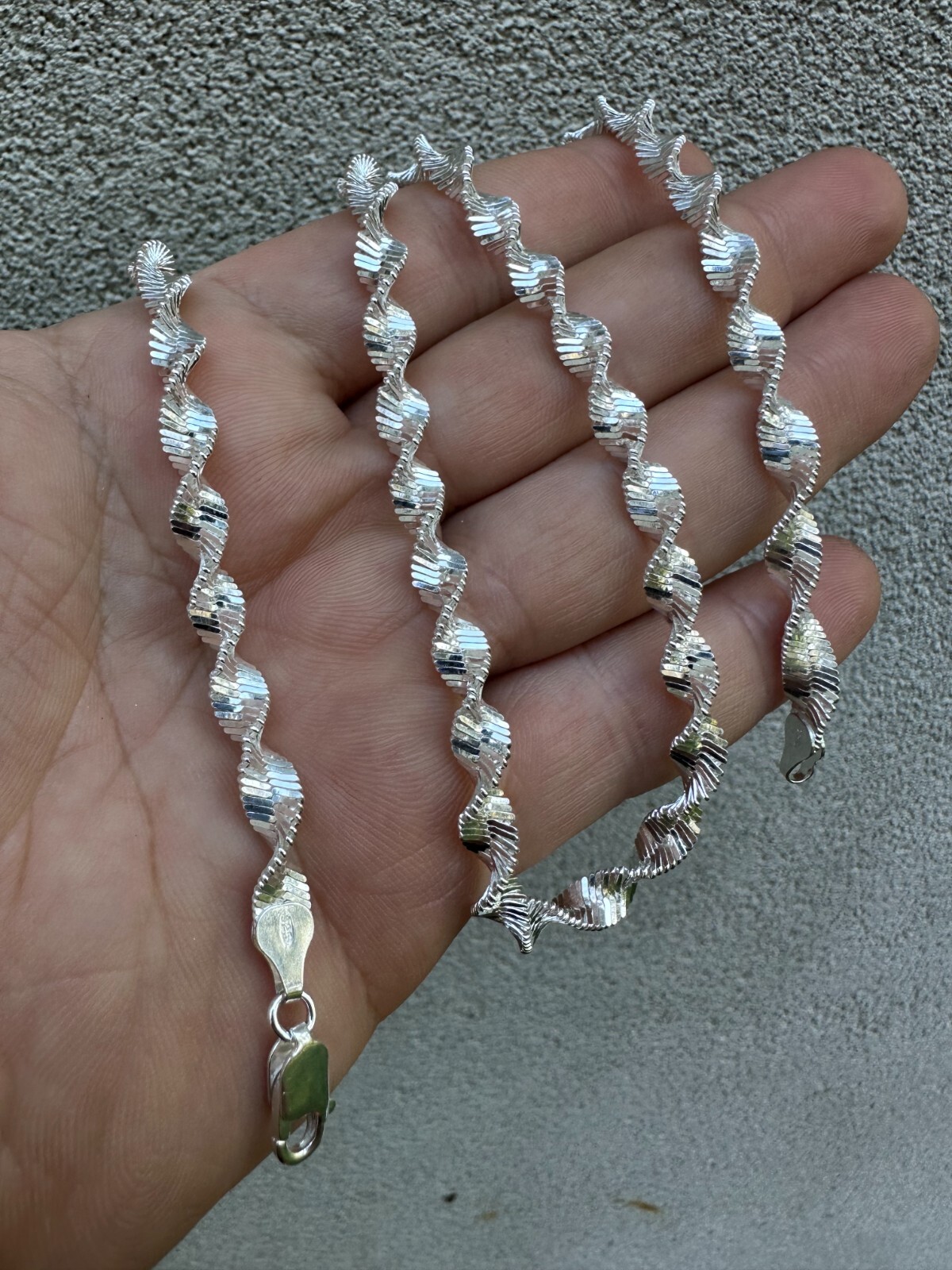 Real 925 Sterling Silver 6mm Loose Singapore Rope Chain Necklace Herringbone
