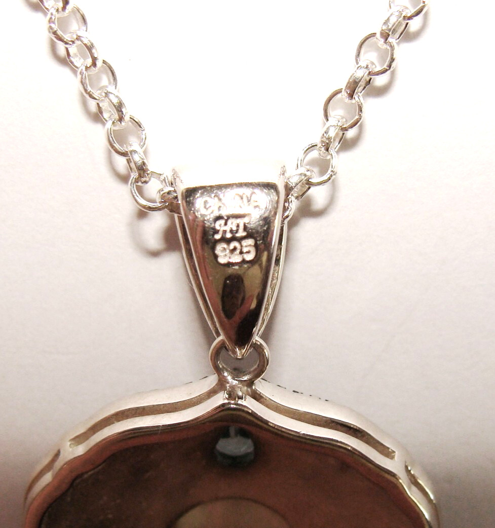 HT Sterling Silver Citrine Blue Topaz Round Shield Ethnic Pendant & 18″ Necklace