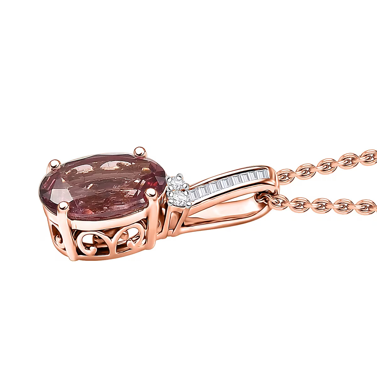 Red Apatite and GH I2 Diamond 3.00 ctw Firelight Crown Pendant Necklace in 10K