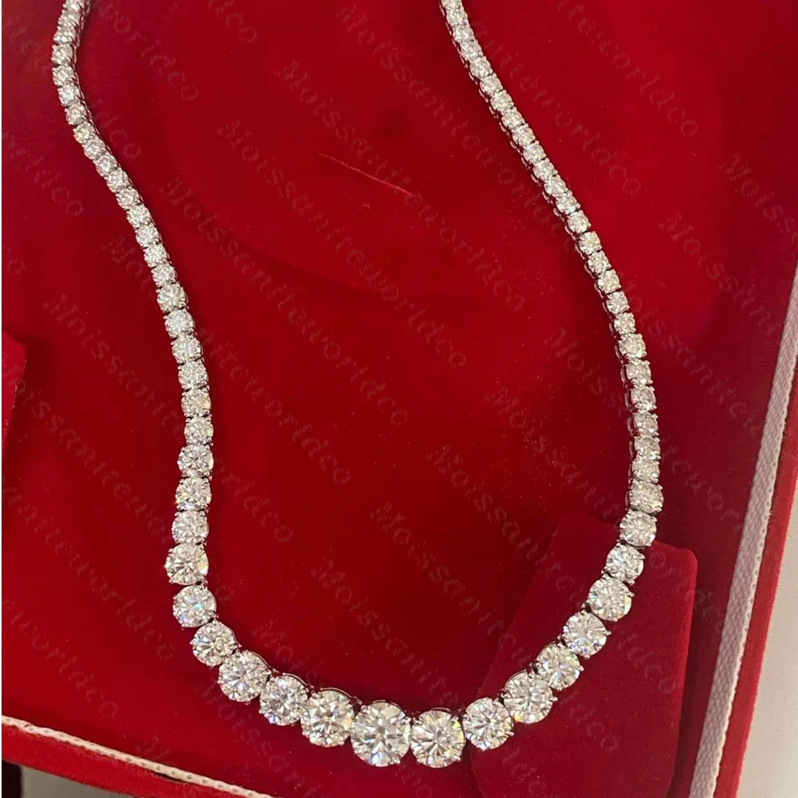 FINE 45.0Ctw Round Moissanite Tennis Necklace 925 Sterling Silver Chain