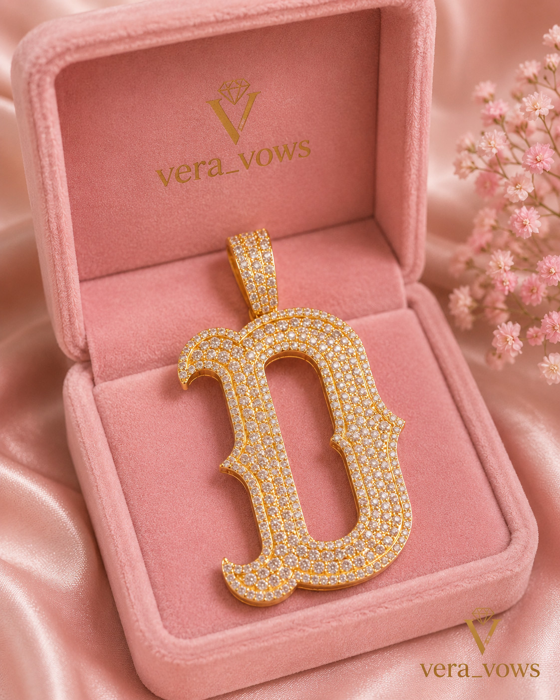 Initial “D ” Letter Round Moissanite Lab-Created 14K Yellow Gold Plated Pendant