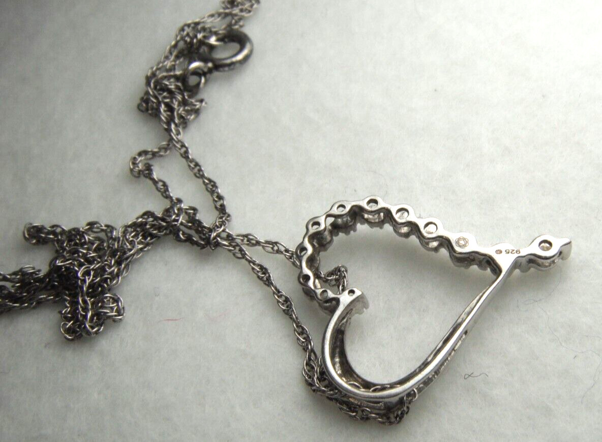 925 Heart 1 Diamond 925 19″ Singapore Chain Spring Ring Clasp 2.32g