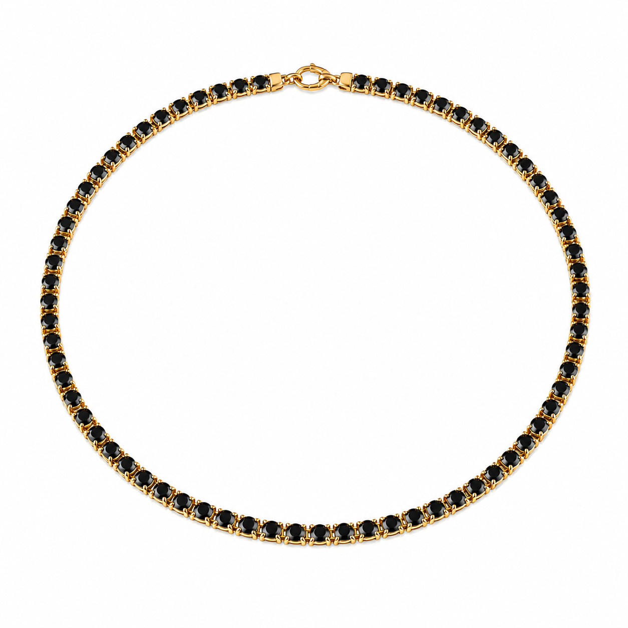 18K Yellow Gold Plated Black Diamond Tennis Necklace Unisex 17″ in