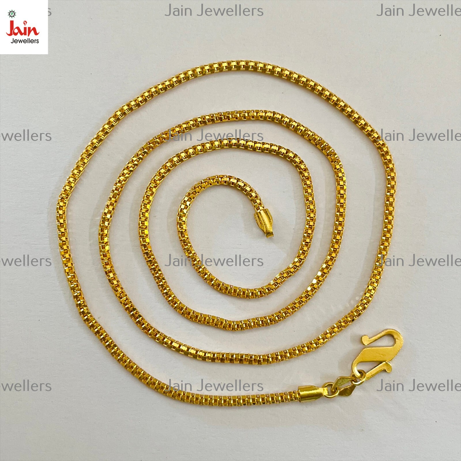 REAL GOLD 18 Kt Yellow Gold Round Box Unisex Necklace Chain Width 2 MM