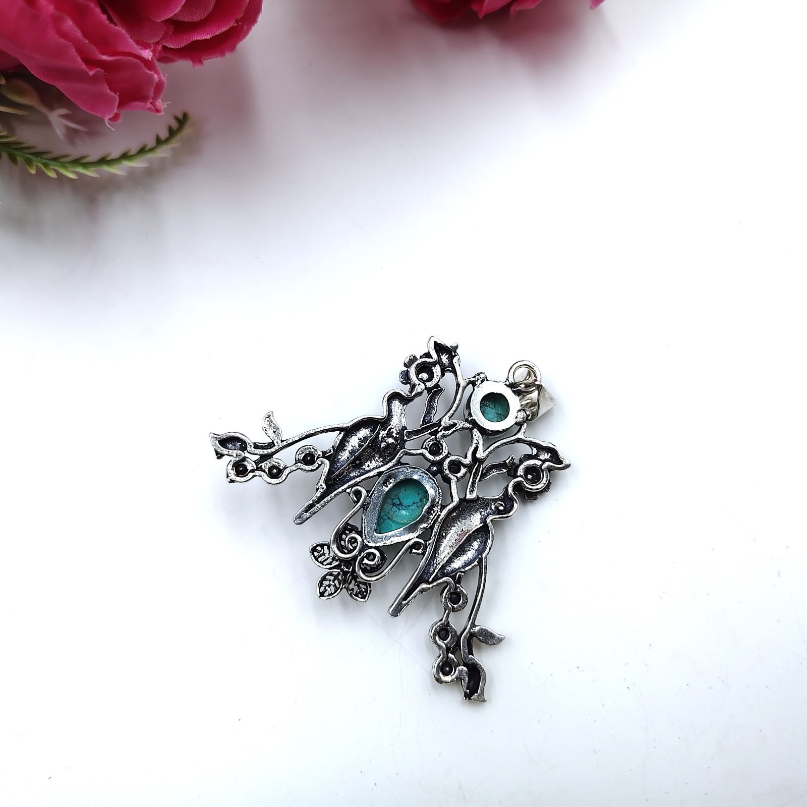 Blue Turquoise Gemstone Handmade 925 Sterling Silver Jewelry Pendant Size 2.25″