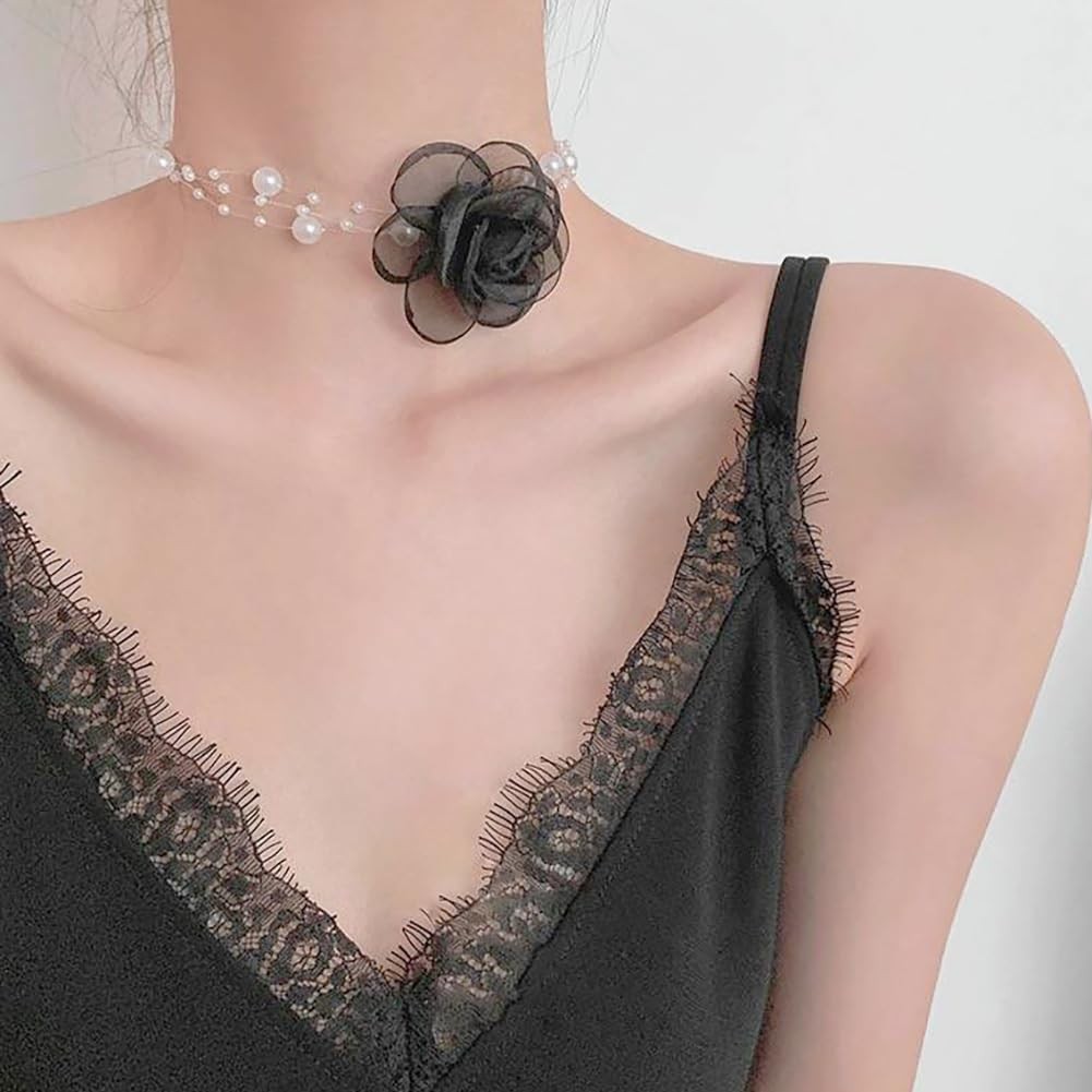 Rose Pearl Necklace-Neck Jewelry-Neck Flower Bone Chain-Necklace Fashion Acce…