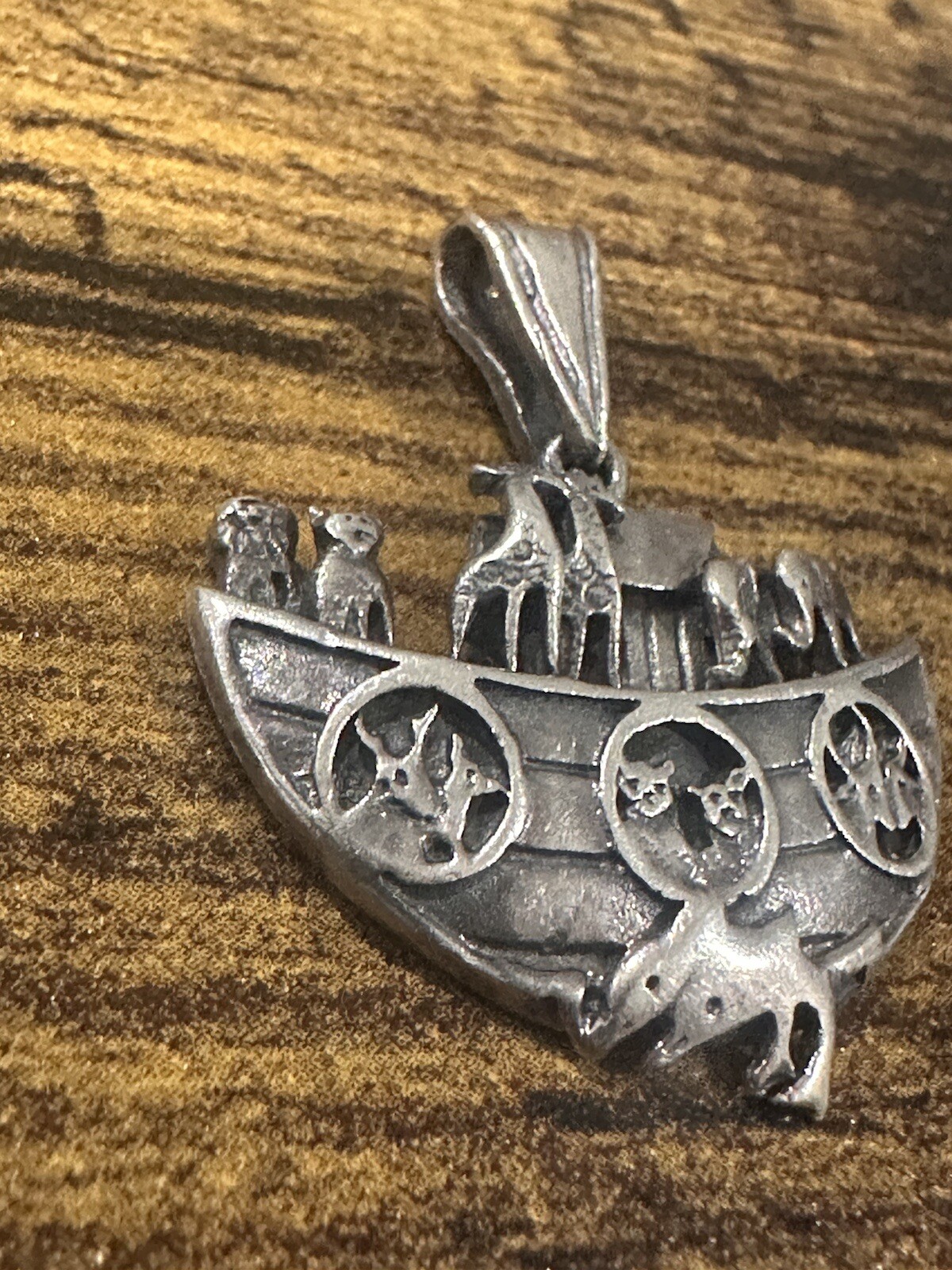 Vintage Sterling Silver 925 Animals Noah’s Ark 3D Pendant Faith 5g Bible Jewelry