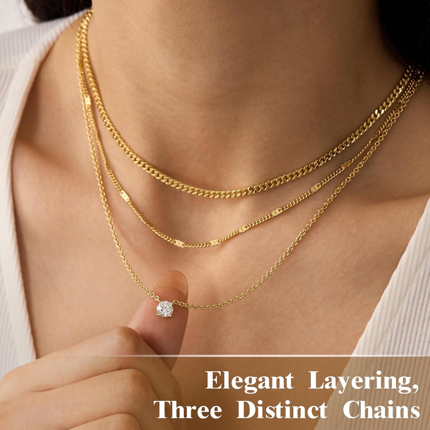 Layered Gold Necklaces for Women, 14K Gold Sterling Silver Plated Dai