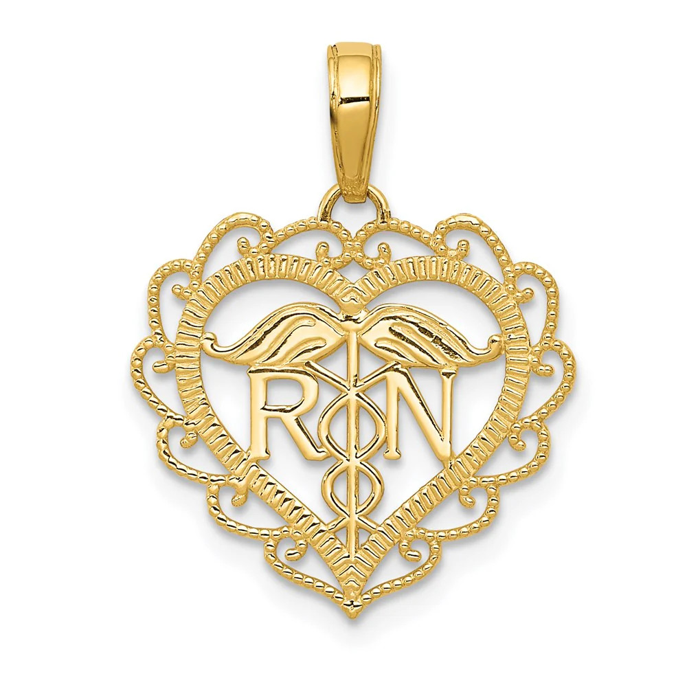 10K / 14K Yellow Gold Registered Nurse Heart Pendant