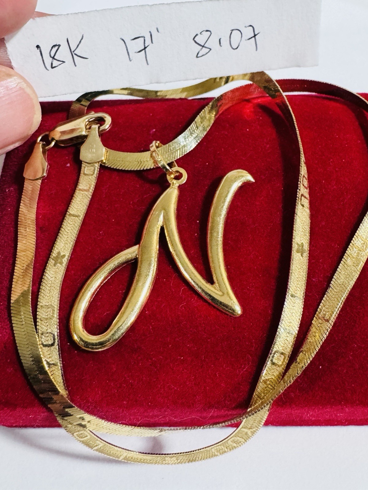 Pure 18K 750 Gold Letter N Necklace 17”/17.5” Long 3.8mm 8.07g Choker WOMANS