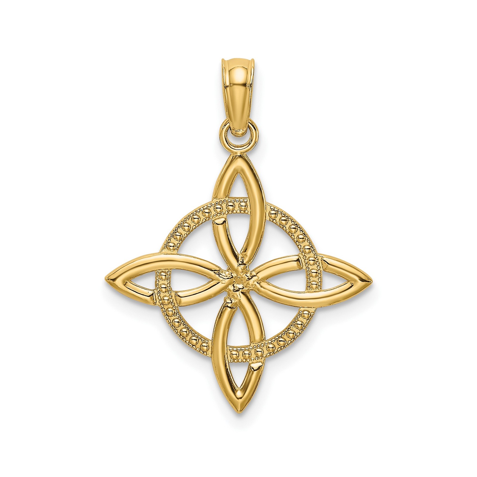 14k Yellow Gold Celtic Knot Pendant for Women Textured Circle Eternity Symbol
