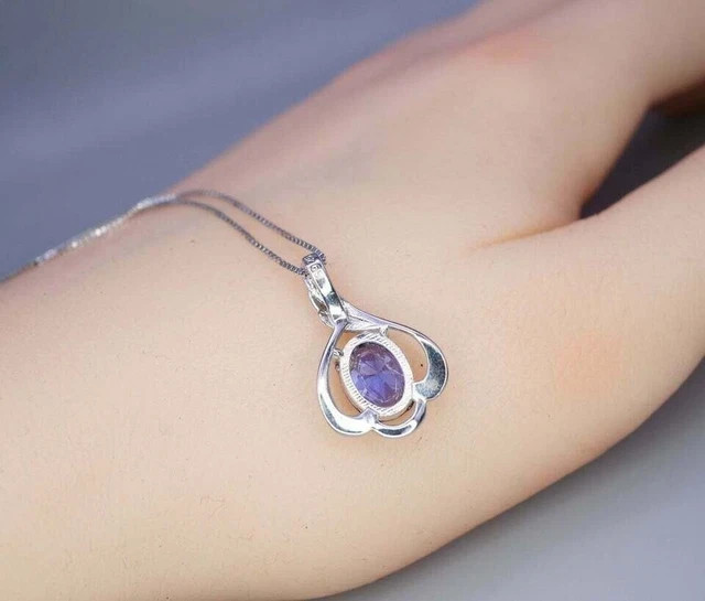 2Ct Oval Cut Blue Sapphire Diamond Solitaire Pendant 14K White Gold Plated Chain