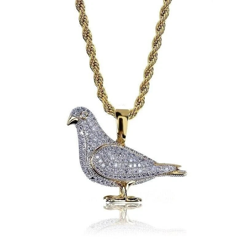 2Ct Round Diamond Animal Pigeon Pendant 14K Yellow Gold Plated 18”Chain