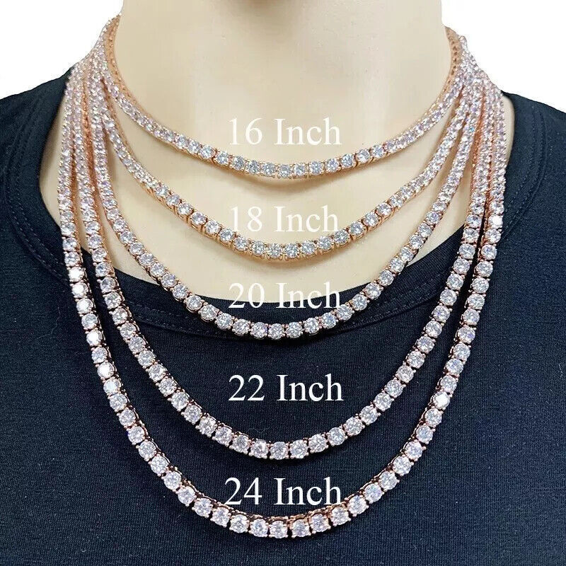 2-6mm 16″-24″ VVS1 Moissanite Tennis Chain Necklace 925 Silver Pass Diamnd Test