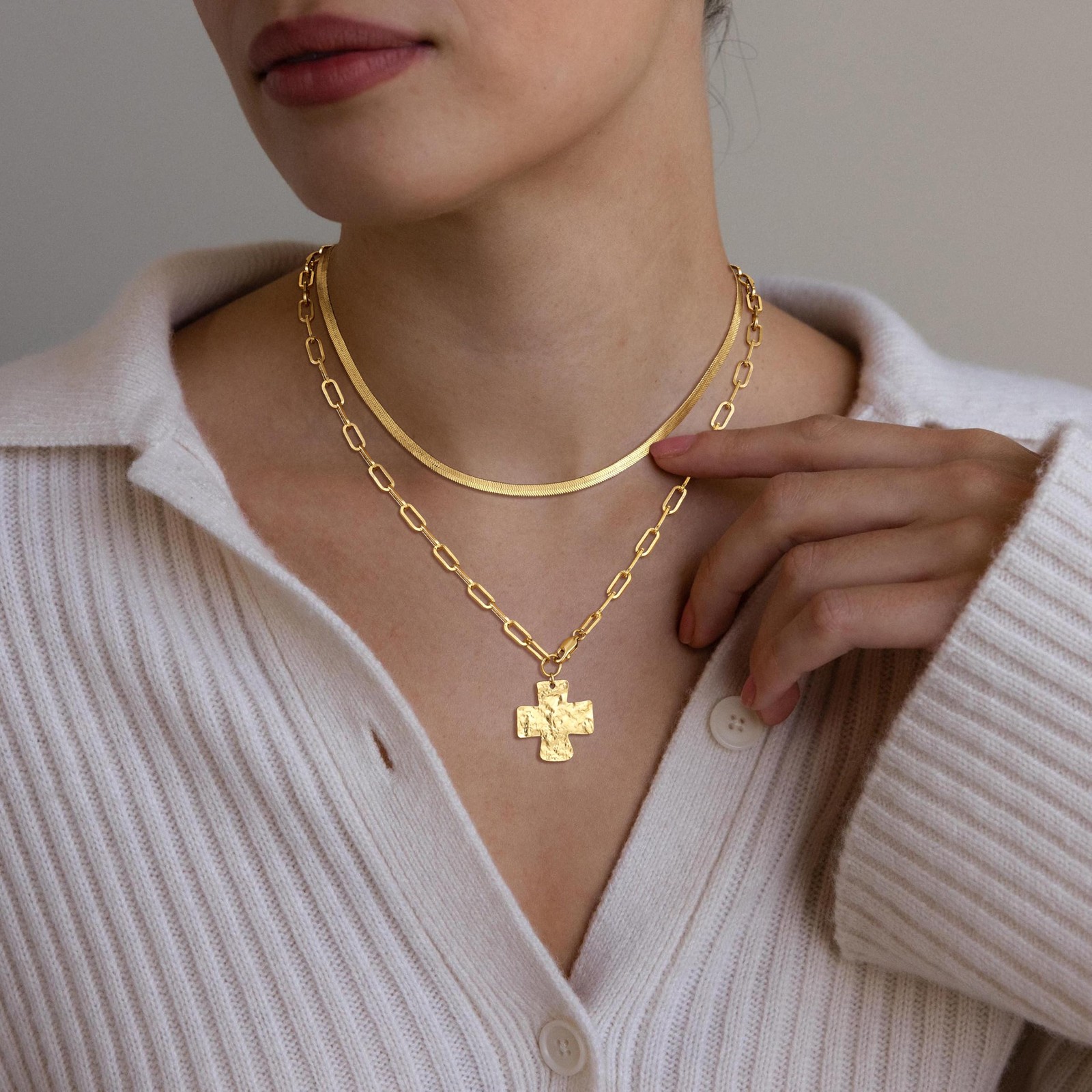 Chunky Cross Necklace for Women Trendy Gold Layered Statement Cross Pendant C…