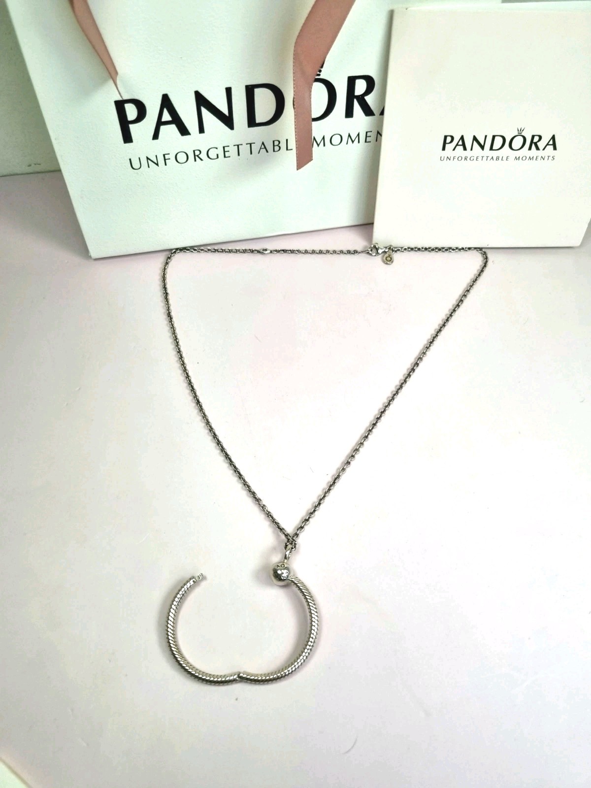 Pandora Moments Medium’ O ‘ Pendant Necklace , Excellent With Packaging, 50cm