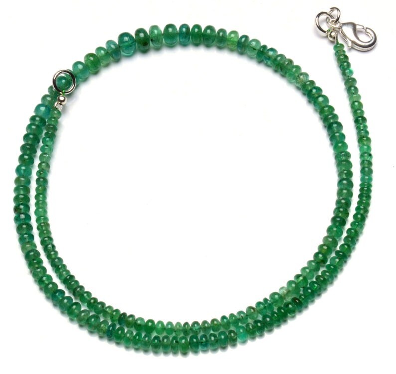 Natural Russian Emerald Smooth Rondelle Gemstone Bead Handmade Necklace 18″ Gift