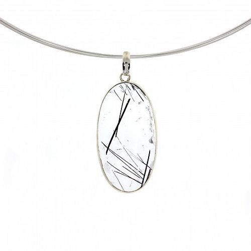 Silver Pendant Gemstone Tourmaline Quartz 13.8g AA Quality Eye Clean 925 Silver