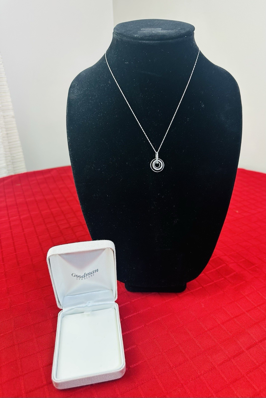 10K White Gold 2g Natural Diamond Double Circle Pendant Necklace NEW