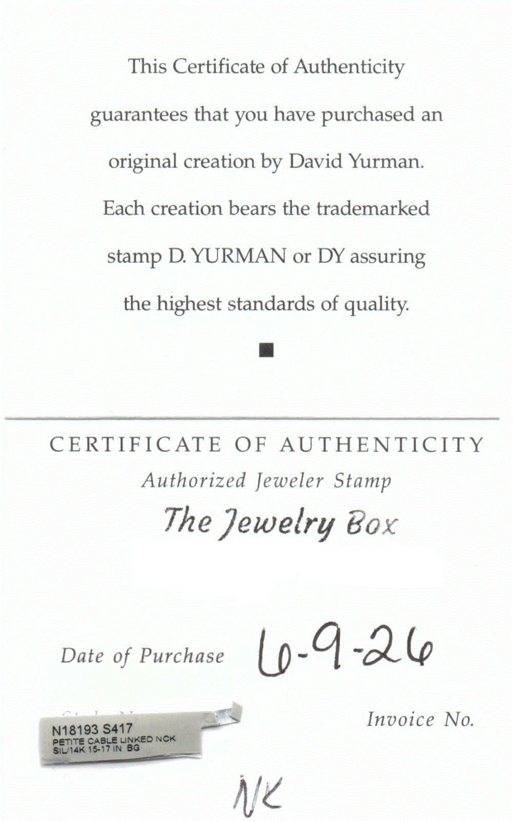 [NEW W/CERTIFICATE] David Yurman Petite Cable Linked Necklace, Silver/Gold 17 mm