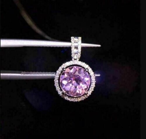2Ct Lab-Created Pink Diamond Pendant 14K White Gold Plated 18” Free Chain