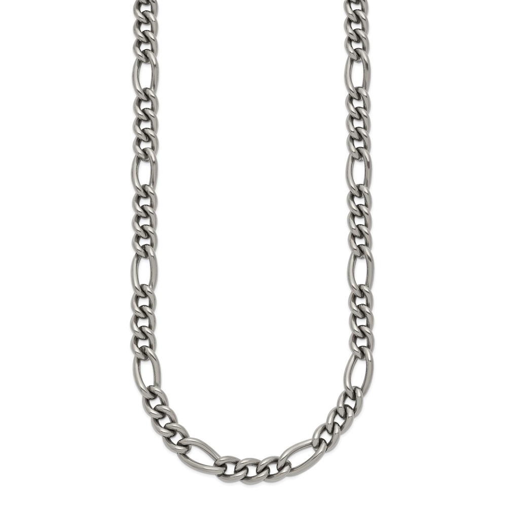 Titanium Polished 7mm 23.75 inch Figaro Chain Necklace 24″ 27.45gm