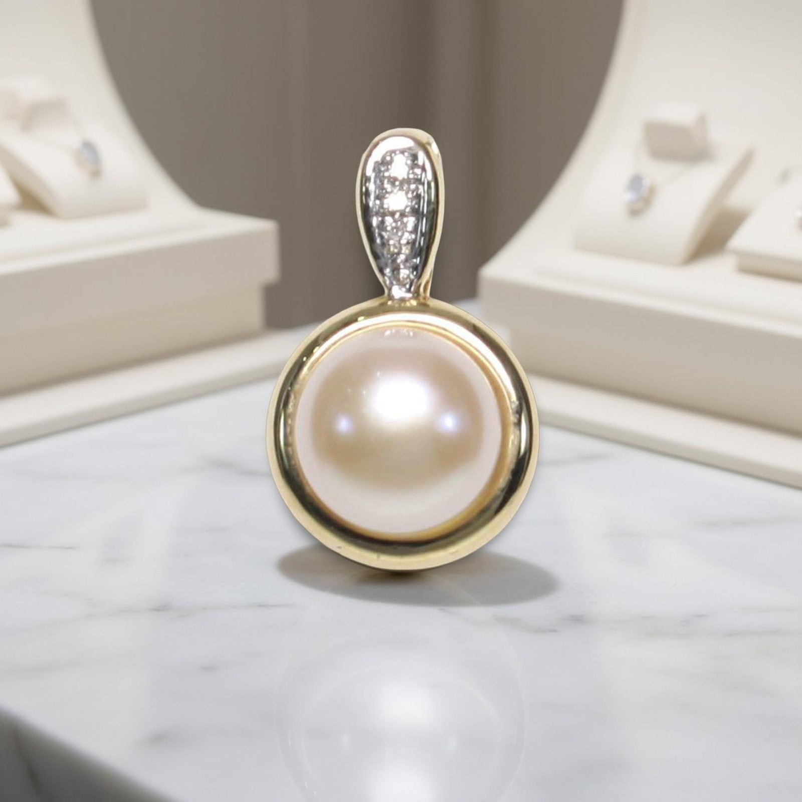 Pink Pearl Enhancer – 14k Yellow Gold + Diamonds