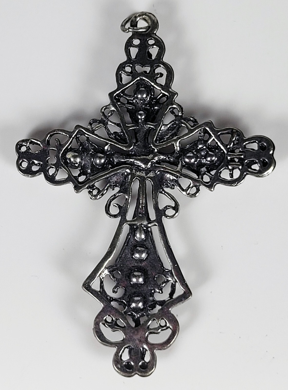 Vintage Cross Pendant with 20 Clear Faceted Crystals – 3 inches – Very Good