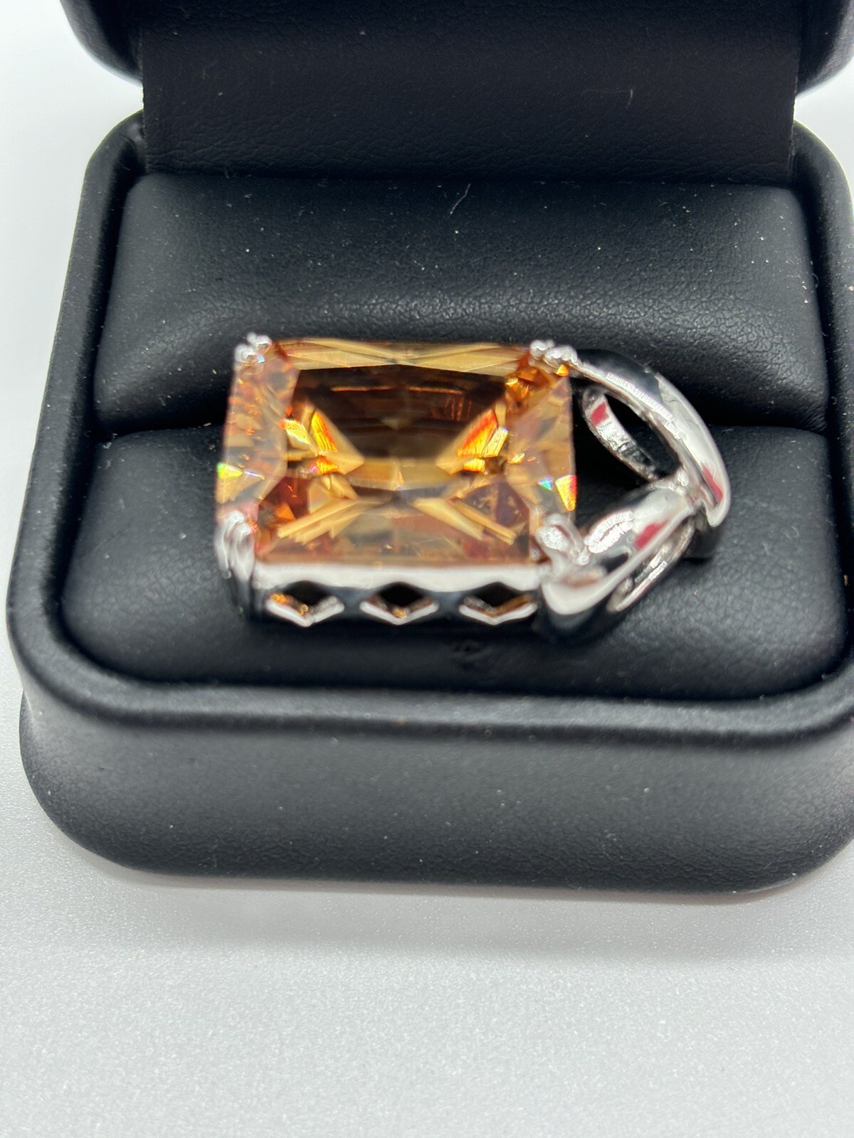 Sterling Silver Amber Glass Pendant Stunning Runway Fashion Jewelry Chunky