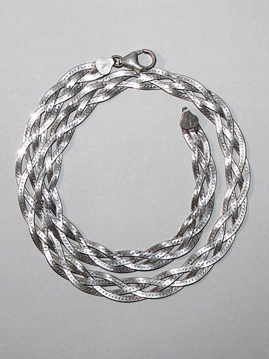 Sterling Silver Four Strand Braided Herringbone Necklace 18 Inches 20 Grams