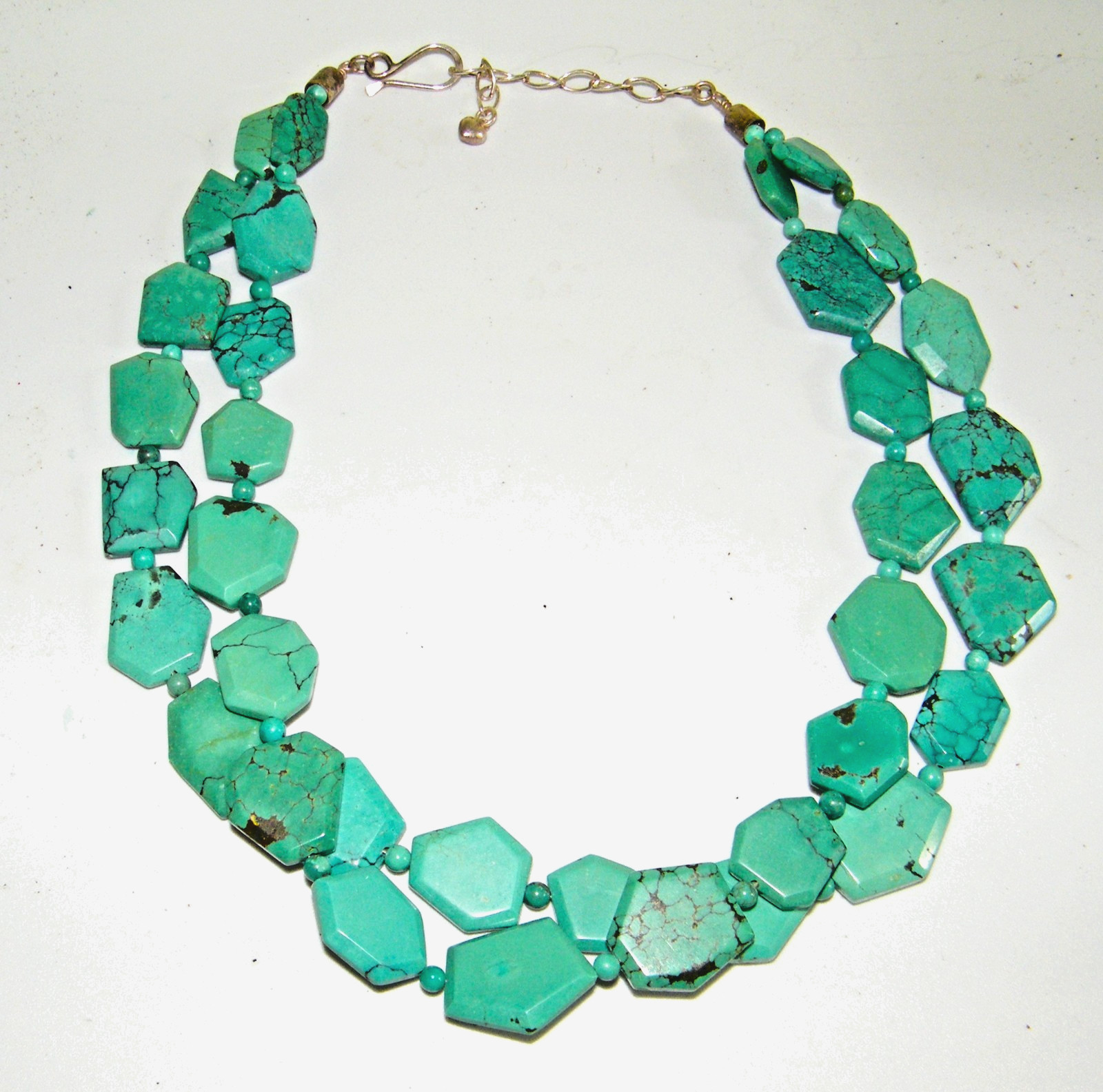 JAY KING DTR Sterling Silver Geometric Double Strand Turquoise Necklace 17-21”