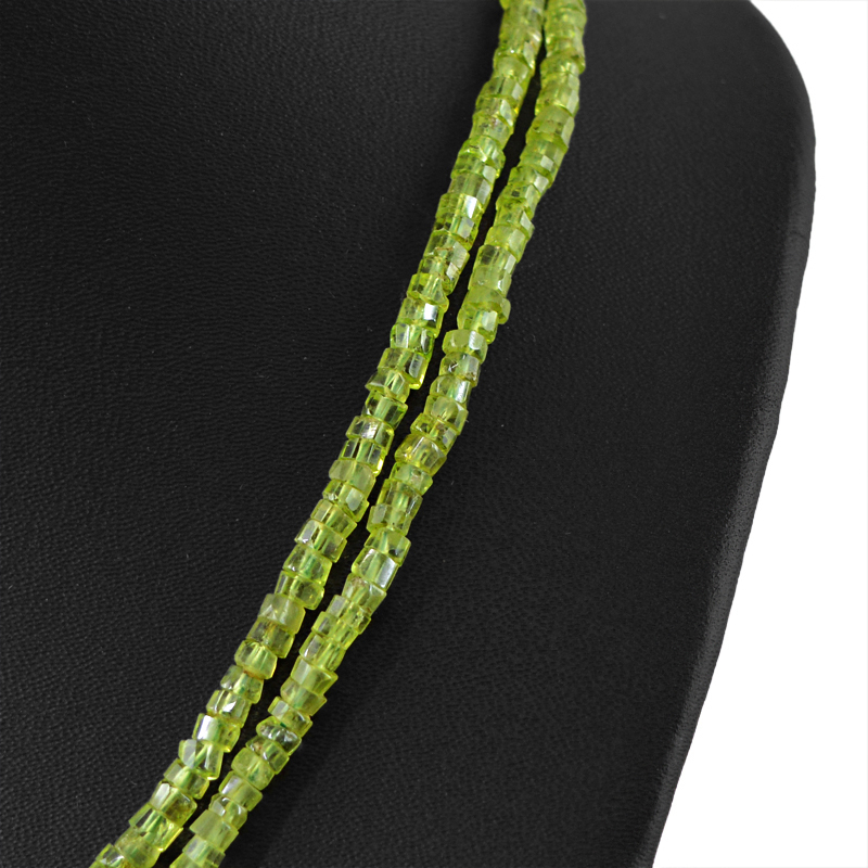 BEST 150.00 CTS NATURAL GREEN PERIDOT 2 LINE ROUND FACETED BEADS NECKLACE (RS)