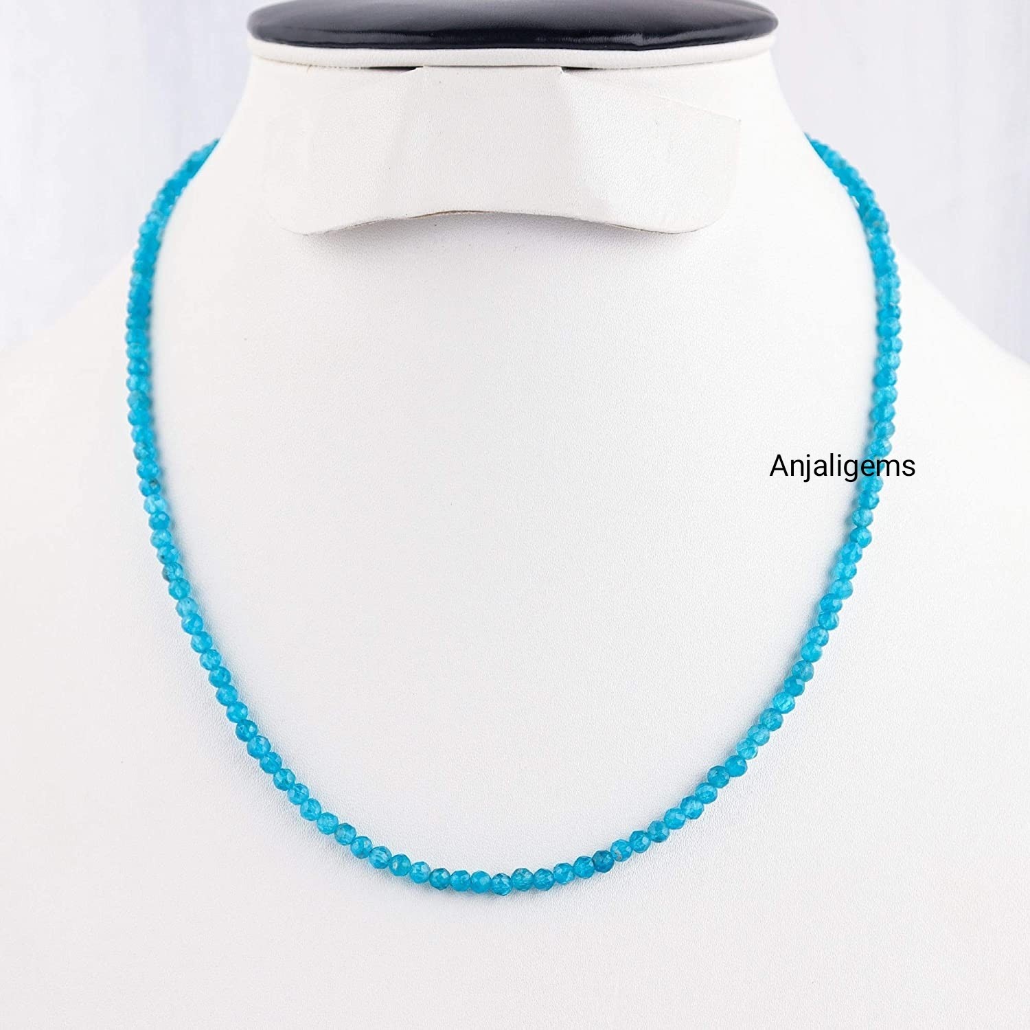 AAA+ Natural Swiss Blue Topaz Gemstone Beads Necklace In 925Silver Woman Jewelry