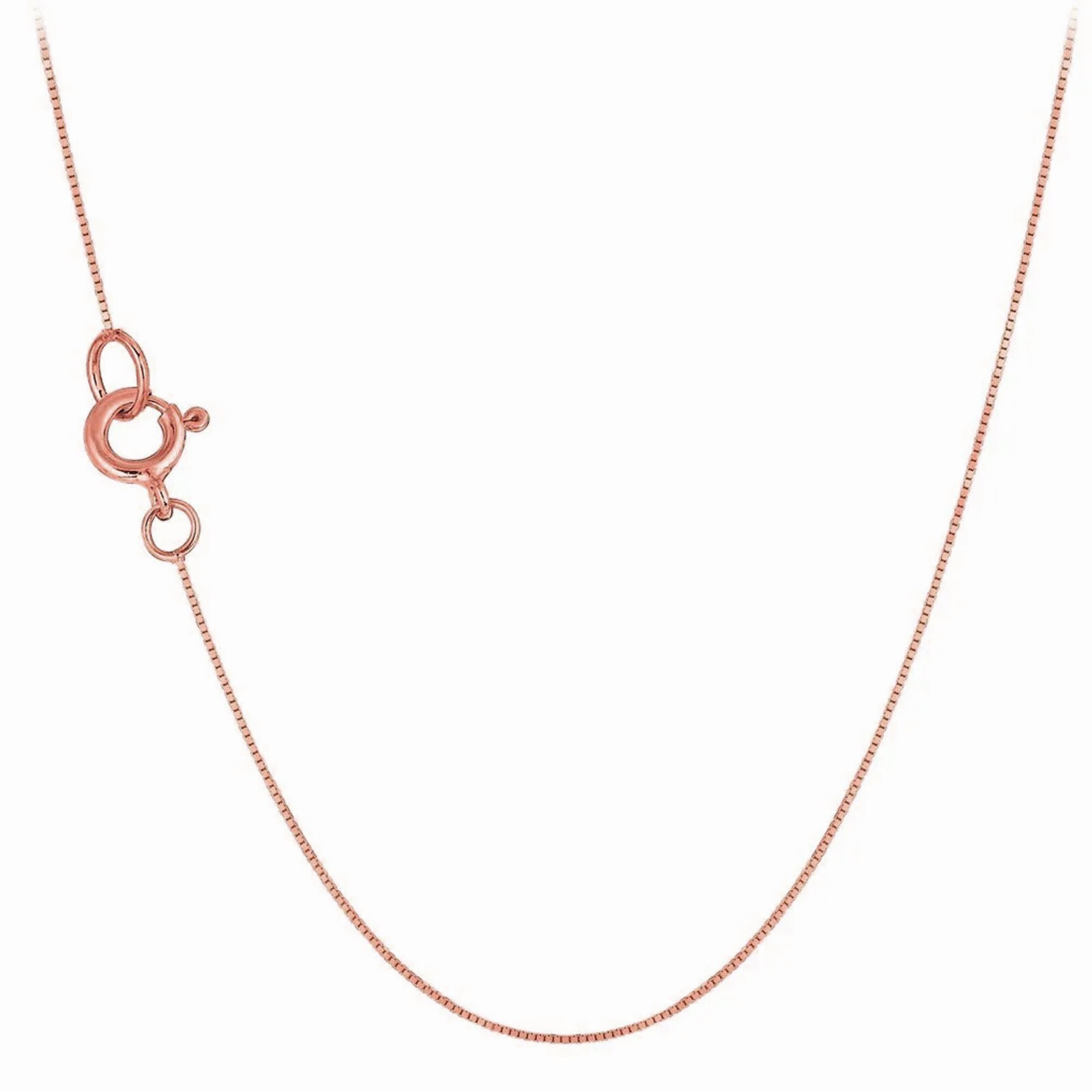 14K Solid Rose Gold 0.45 mm Box Chain with Spring Ring Clasp 16″ 18″ 20″