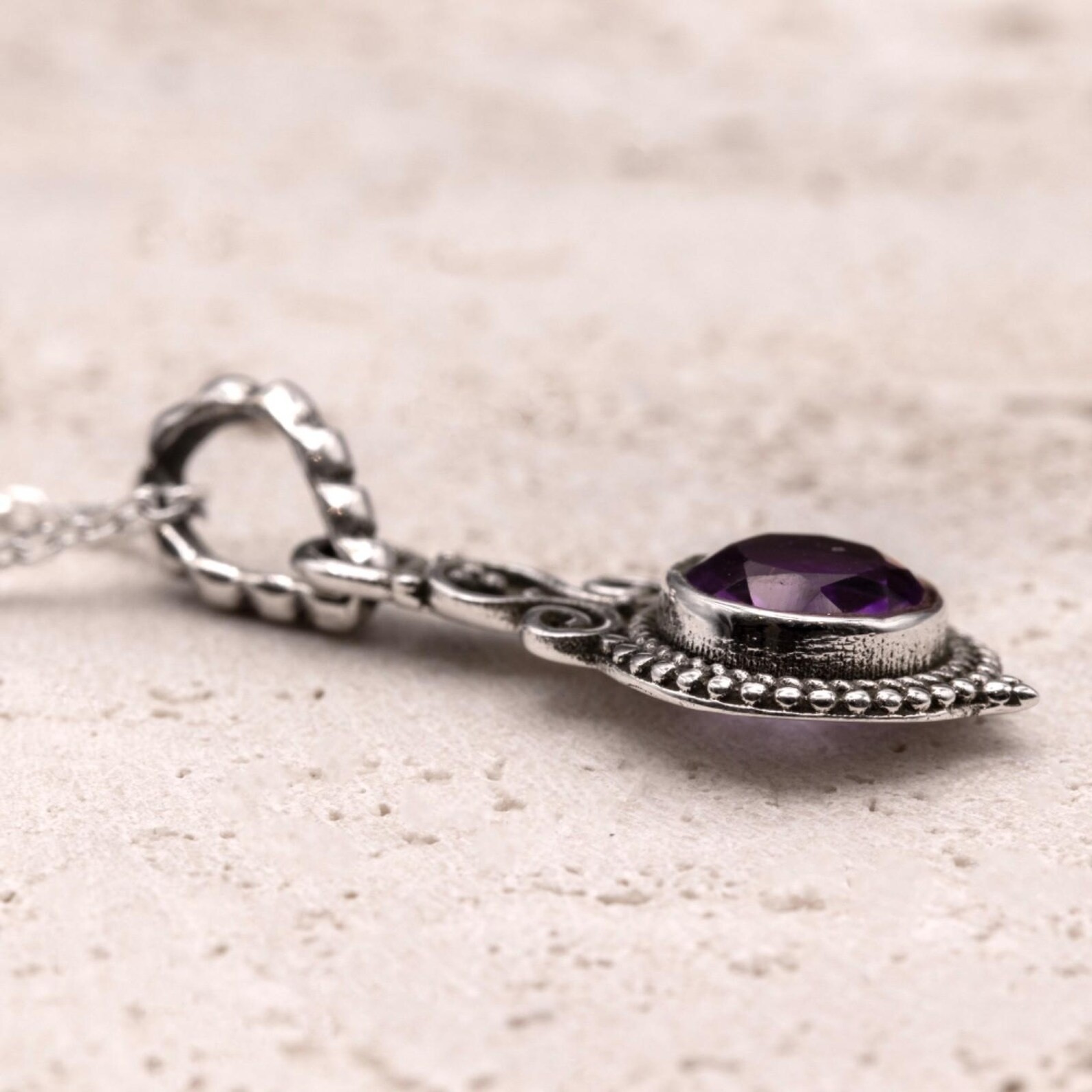 Purple Amethyst Pendant Minimalist Round Necklace Jewelry For Women And Adults