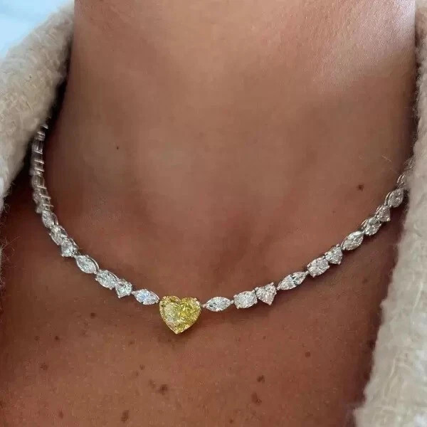 20Ct Heart Cut Lab-Created Diamond Tennis Women’s Necklace 14K White Gold Plated