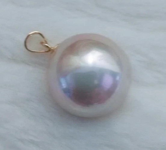 huge Round 15-14MM NATURAL WHITE SOUTH SEA PEARL PENDANT NECKLACE 14K gold