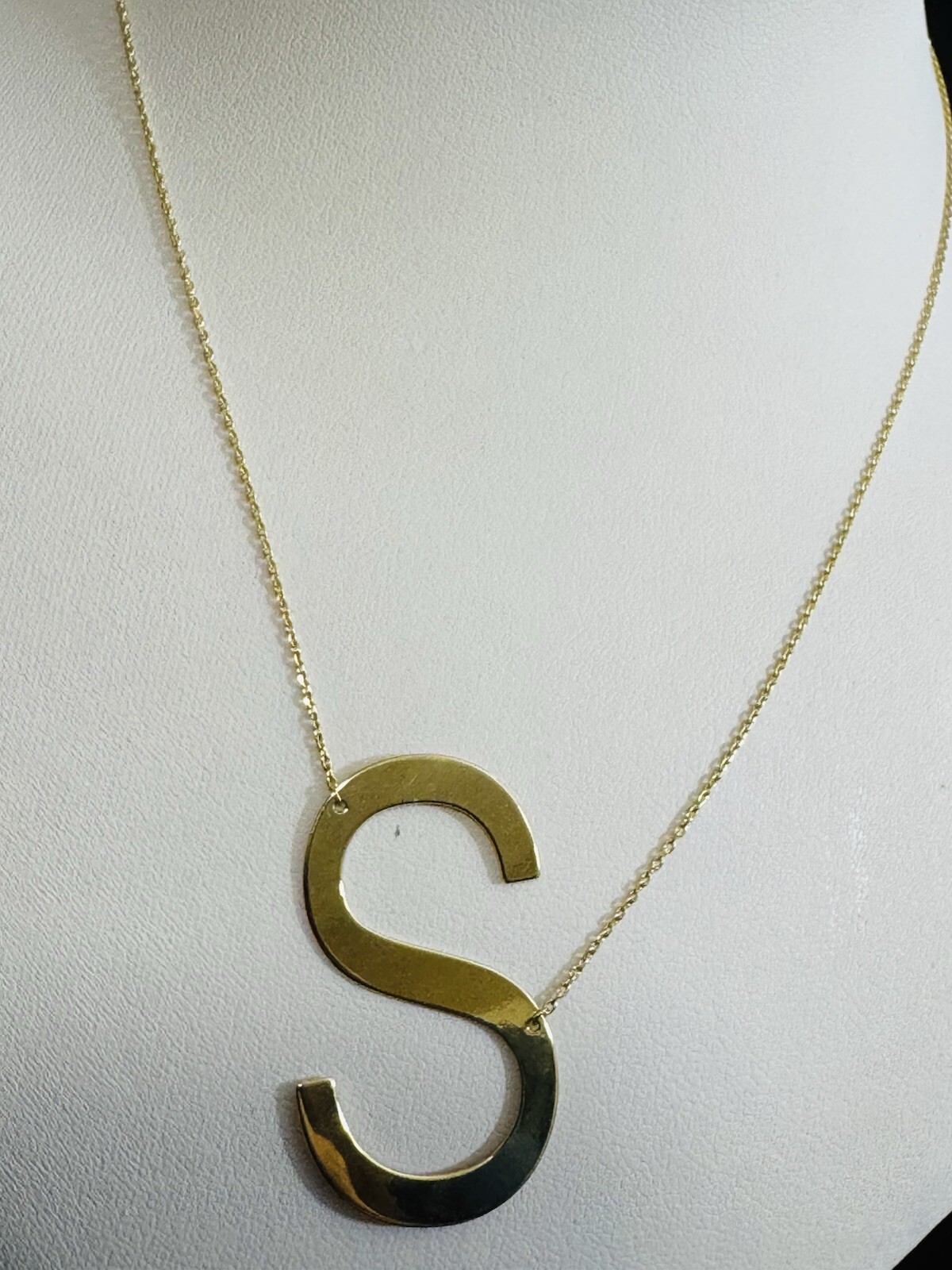 18K 750 Fine Pure Gold Letter S initial Necklace 16.5/17.5” Long 1mm 4.2g