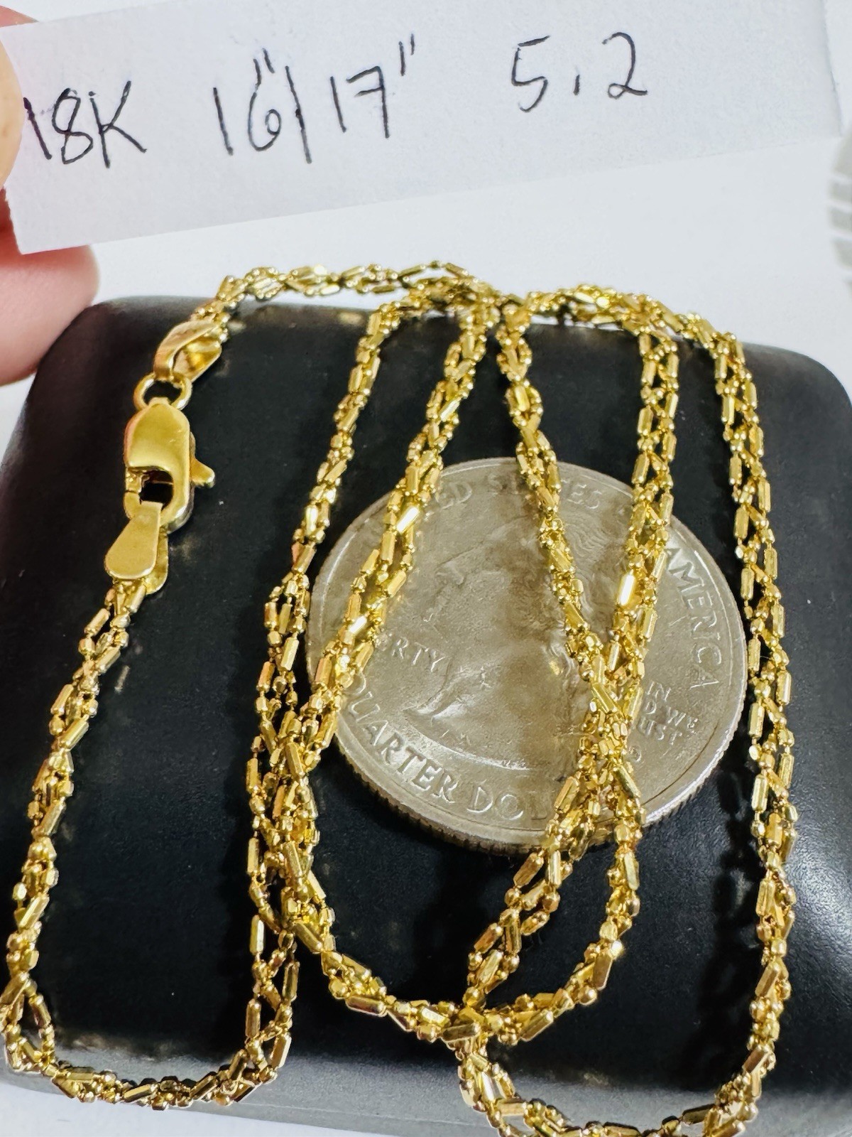 SOLID 18K 750 Gold Beads Chain Necklace 16”/16.5” Long 5.2g 2.5mm Choker WOMENS