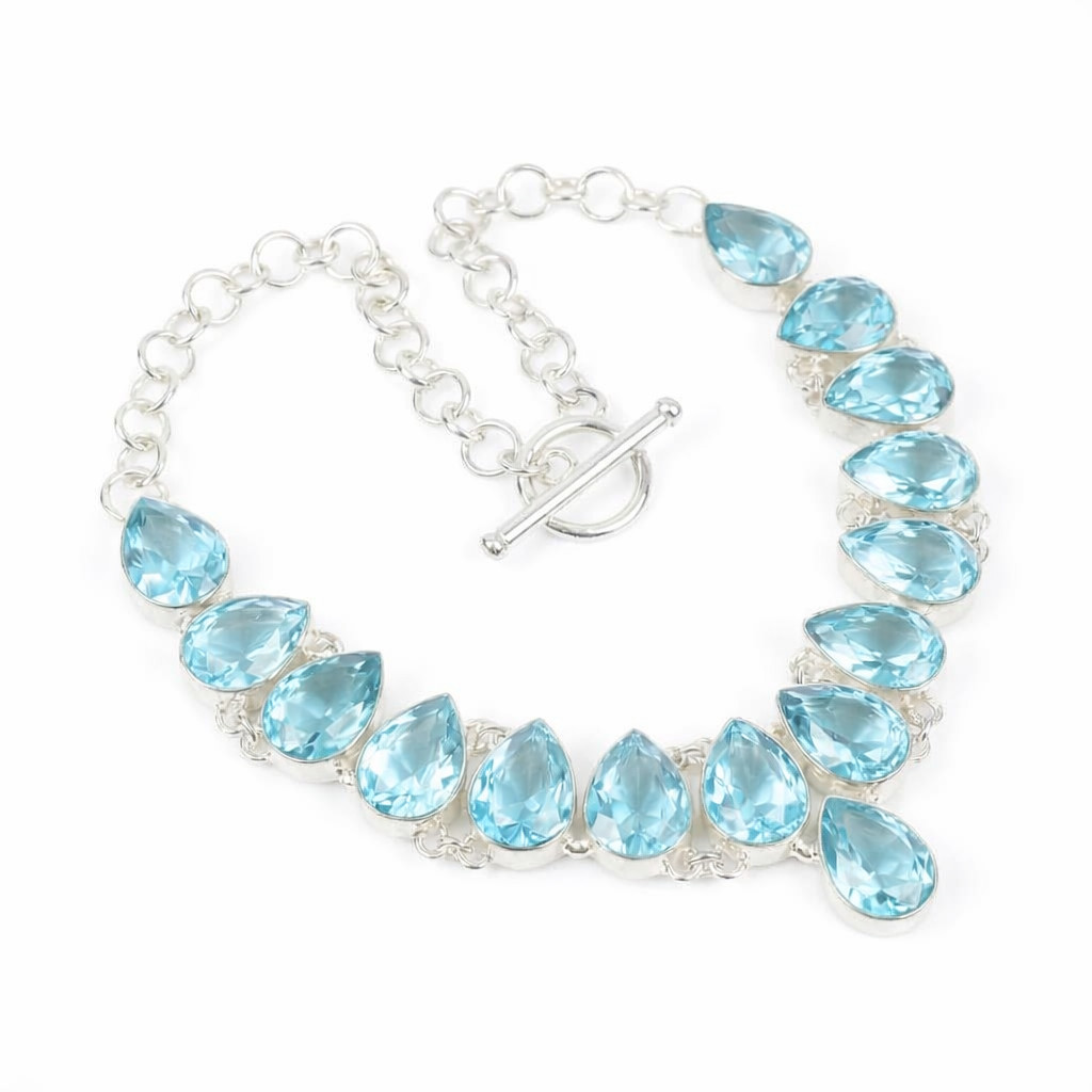 Aqua Aquamarine Gemstone 925 Sterling Silver Jewelry Necklace Size-17-18″