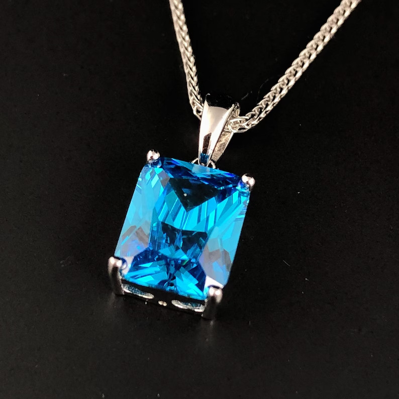 Elegant Mens Blue Topaz Pendant 925 Sterling Silver Ring Jewelry Pendant