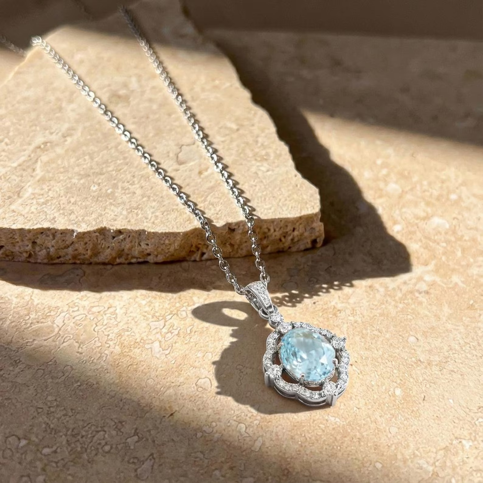 4.50 Ct Oval Cut Natural Aquamarine Diamond 14K White Gold Anniversary Pendant