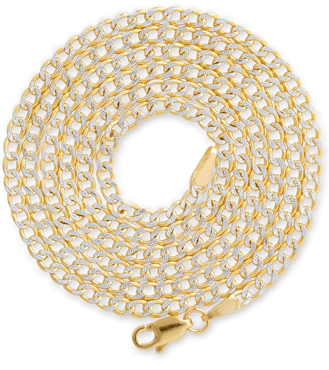 925 Sterling Silver Two Tone Pave Curb Link Chain Necklace UNISEX 925 Stamp