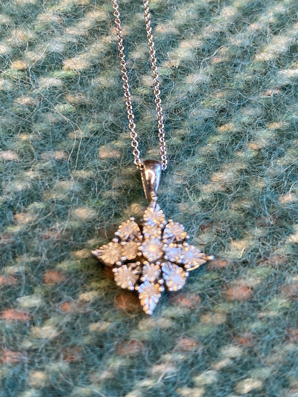 NWT Sterling Silver 925 Diamonds Cluster Snowflake Pendant & Necklace 18″ $200