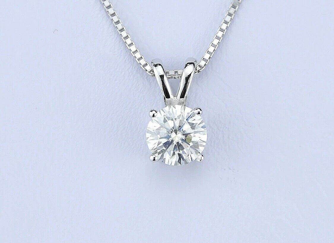 2 Ct Round Cut GRA Real Moissanite Solitaire Pendant 14k White Gold 18″ Necklace