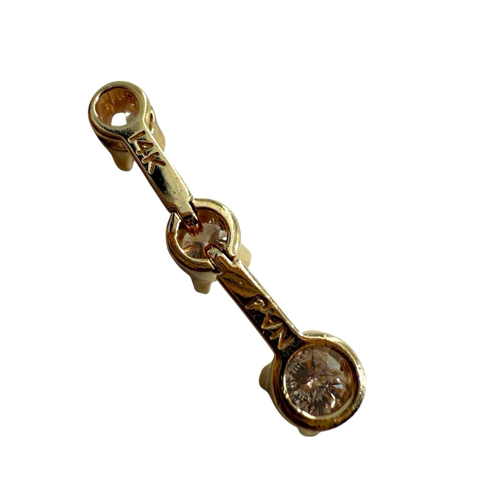 14k solid yellow gold and 3 stone diamond pendant slider approx 1/2 ctw