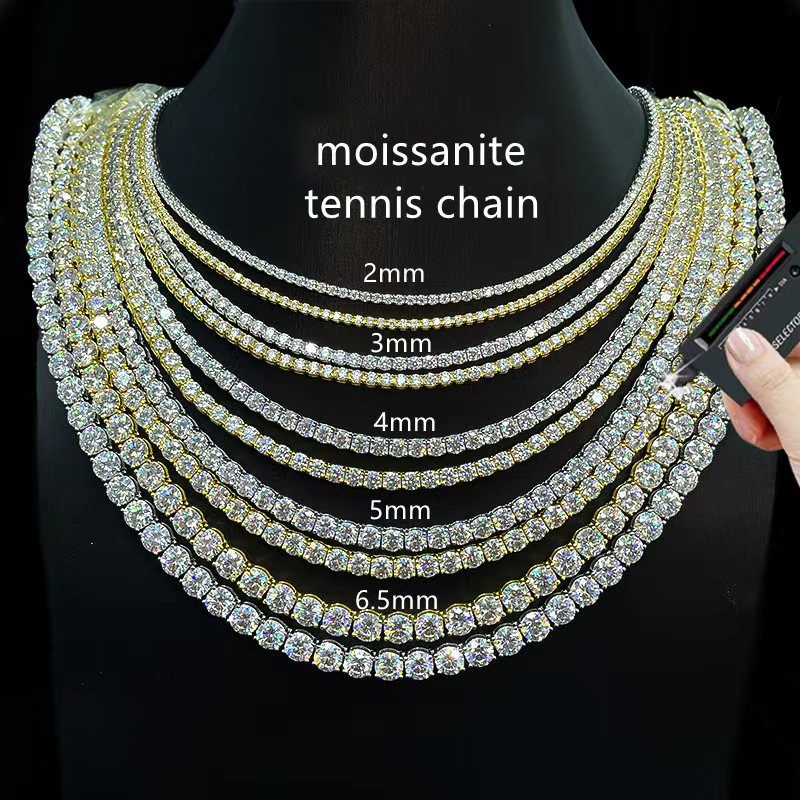3mm VVS1 D Moissanite Tennis Chain Necklace 925 Sterling Silver Pass Test