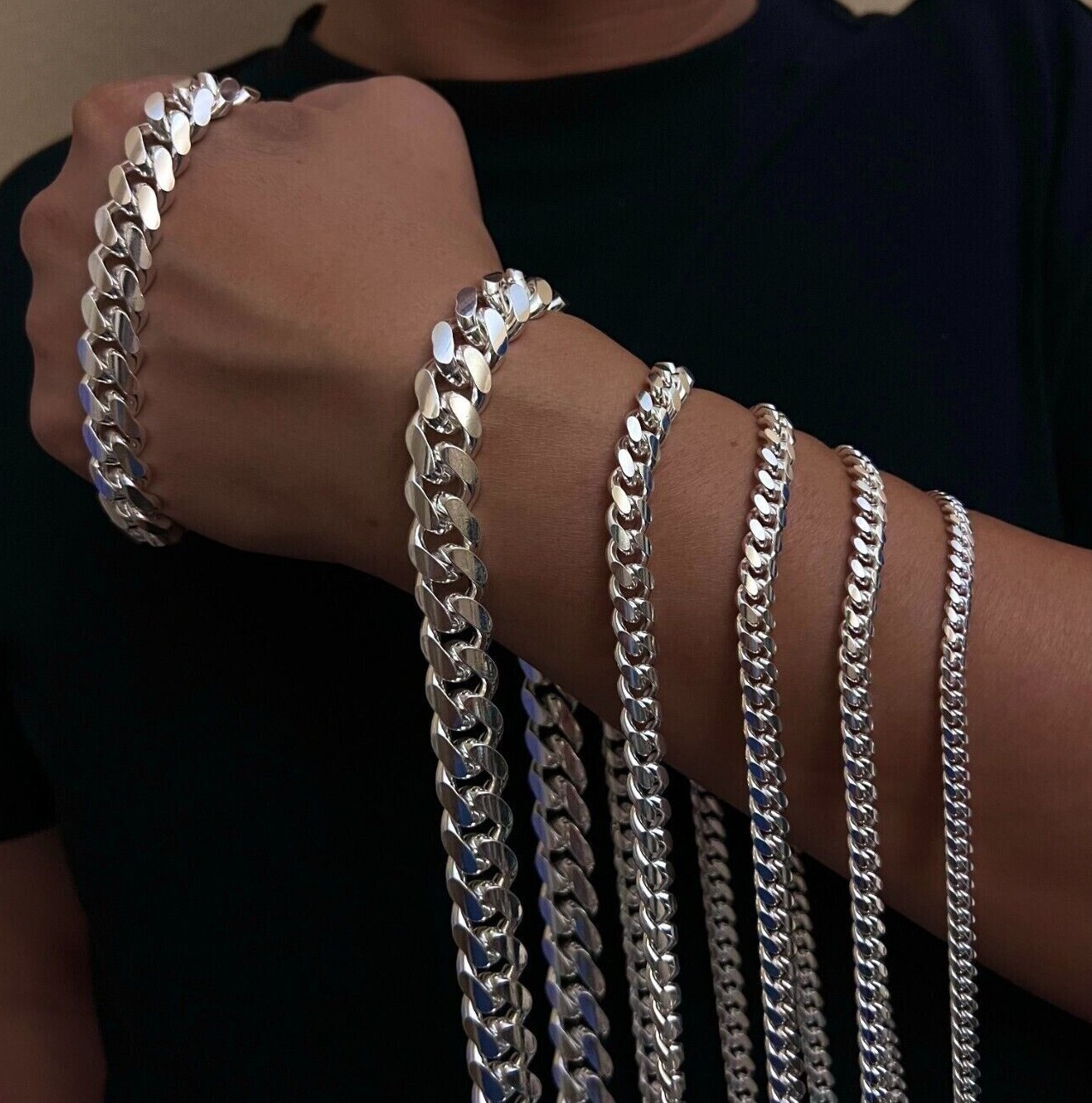 925 Sterling Silver Miami Cuban Link Chain Necklace Bracelet 2mm~7mm All Sizes