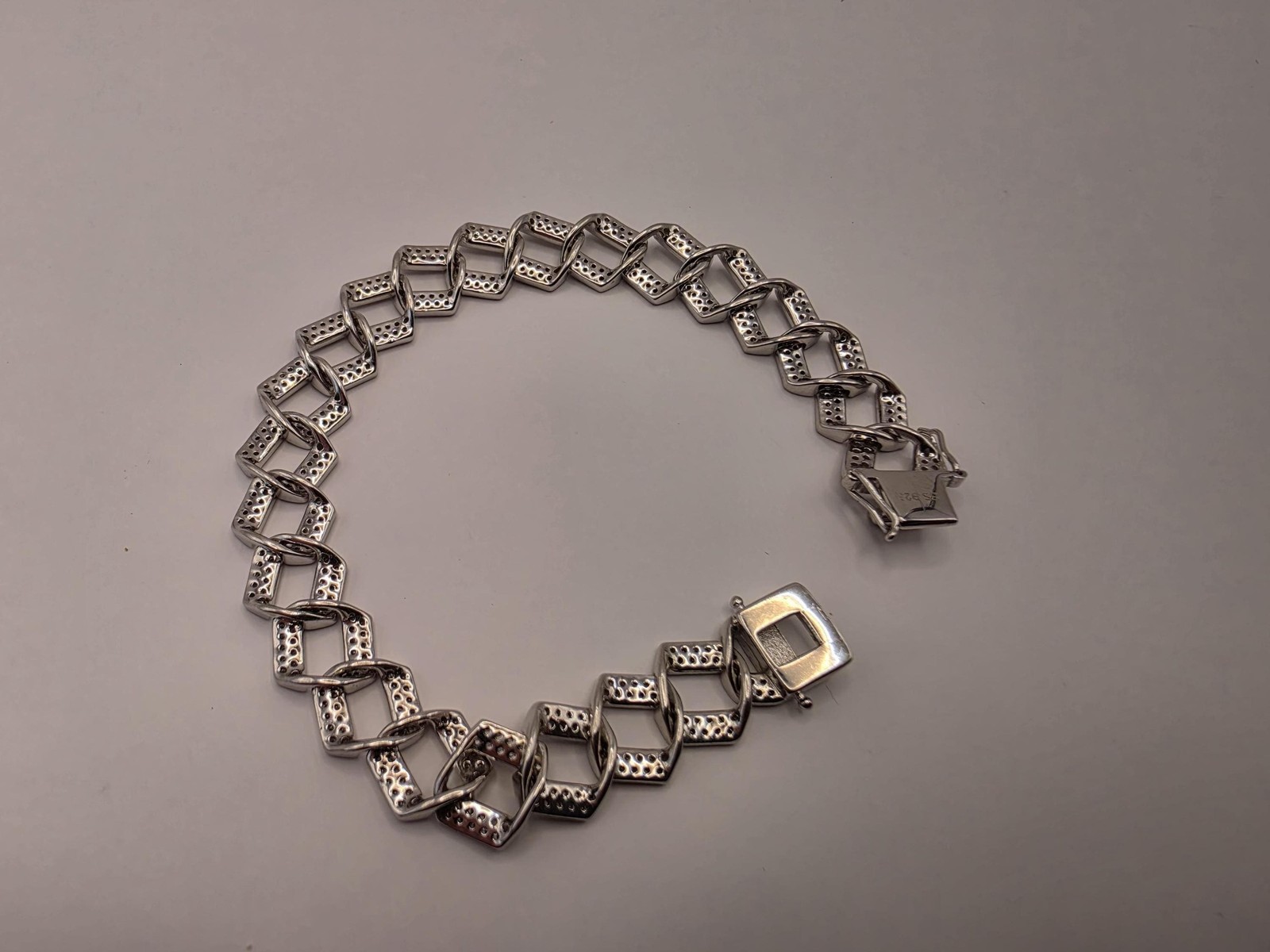 Sterling Silver Pave Cuban Link Bracelet | 925 Silver Iced Out Chain Bracelet 8